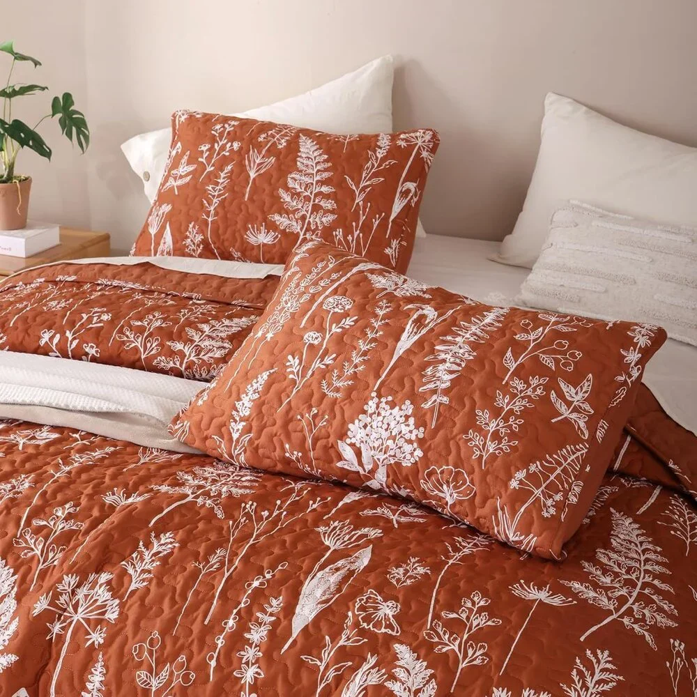 New Quilts Queen Size Floral Bed Spread Terracotta Quilts Queen Size